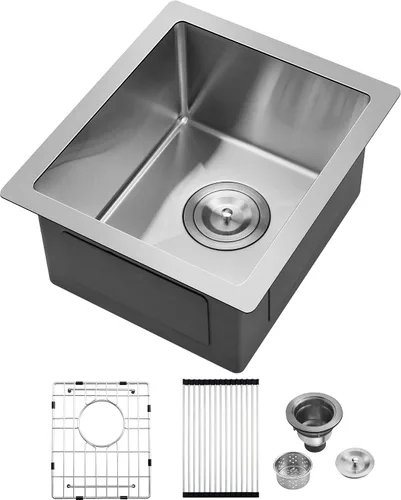 Fregadero de Bar - PEPO Fregadero de Cocina Bajo Encimera de 13 x 15 Pulgadas, Fregadero de Cocina Pequeño de Una Sola Cubeta de Acero Inoxidable