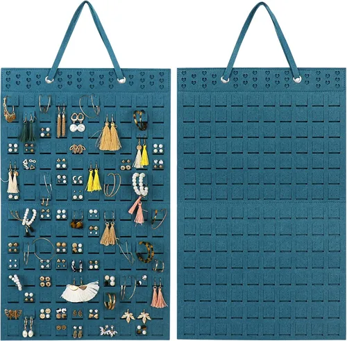 Miniatura 10 de Resovo Organizador de aretes colgantes, soporte para aretes y 20 ganchos, capacidad para hasta 300 pares, diseño compacto, material suave, Blanco