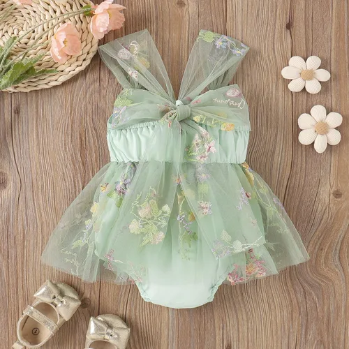 Miniatura 2 de IDOPIP Conjunto de 2 piezas para bebé recién nacido, con diadema, bordado de flores, tutú, princesa, fiesta de cumpleaños, conjunto de ropa