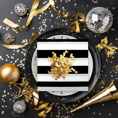 Miniatura 3 de BLUE PANDA Servilletas de cena – Diseño clásico de rayas blancas y negras – Servilletas desechables de cóctel y boda – Toallas decorativas