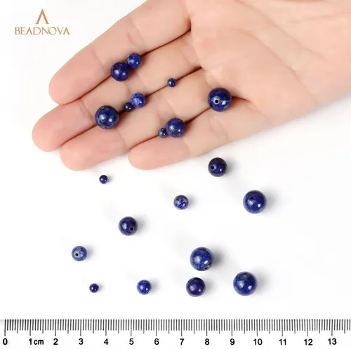 Miniatura 4 de Cuentas de lapislázuli azul BEADNOVA con cuentas de cristal natural, piedras preciosas, redondas, sueltas, curativas de energía con cordón elástico