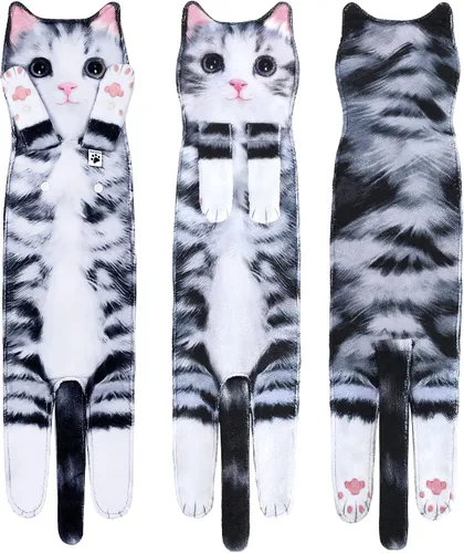 Miniatura 2 de Toallas de mano divertidas con forma de gato para baño y cocina, adorno de gato bonito y decorativo, toallas para la cara para colgar, para el Día
