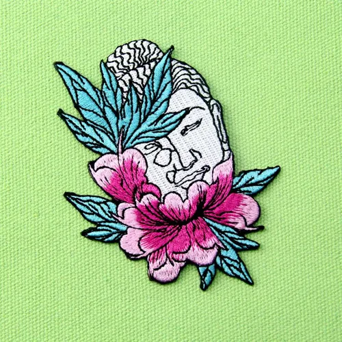 Miniatura 4 de Parche bordado con apliques de flor de loto y Buda para coser