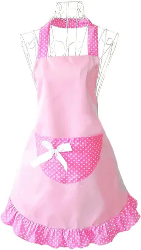 Hyzrz adorables delantales con moño para niñas, divertidos delantales de cocina y restaurante, delantal de pastel con bolsillo para mujeres (Rosa)