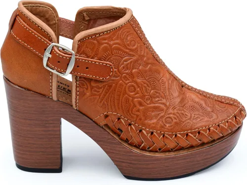 Miniatura 2 de Botines de piel auténtica grabados mexicanos con correa para mujer - Modelo 490