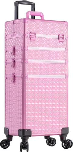 Miniatura 8 de AROUS Estuche de maquillaje rodante 5 en 1, estuche de cosmetología con ruedas, organizador cosmético grande, carro de viaje para estilista
