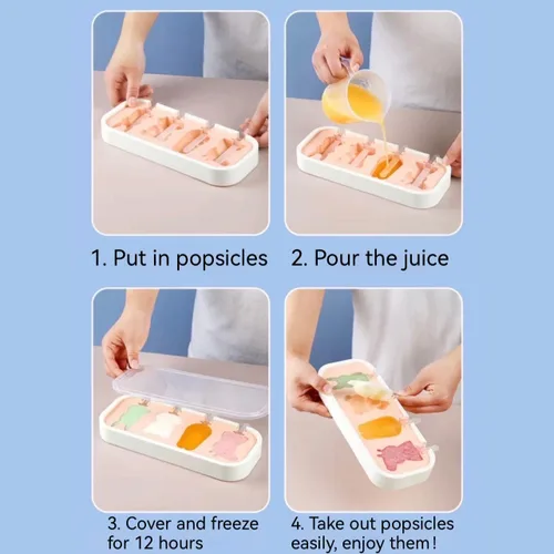 Miniatura 5 de Juego de 4 moldes para hacer paletas de helados, moldes para hacer helados, accesorios de cocina, fácil liberación, leche materna, reutilizable, sin