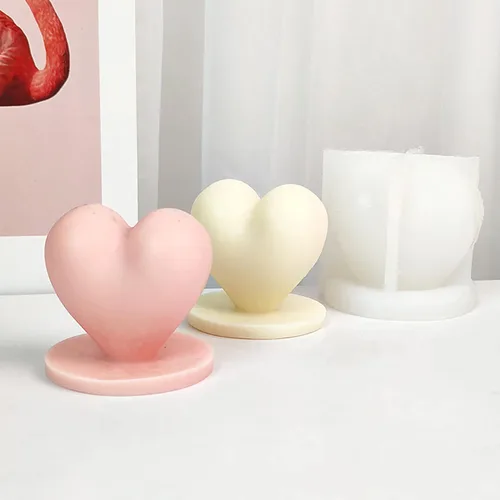 Miniatura 4 de Molde de vela en forma de corazón con base, molde de silicona para hacer velas, diseño romántico de corazón para el día de San Valentín