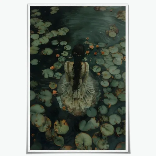 Arte de pared victoriano: Mujer en el lago, impresión gótica oscura de la academia, estética Cottagecore, 8 x 12 pulgadas, sin marco estilo-8-sin