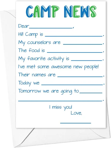 Miniatura 14 de Sleepaway - Tarjetas planas forradas para campistas, papelería para campamento de dormir para niños y niñas, juego de 10 tarjetas y sobres