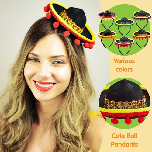 Miniatura 7 de JOYIN - 6 diademas con sombrero de tela para fiesta del Cinco de Mayo, suministros para fiesta, sombreros de fiesta, decoraciones temáticas
