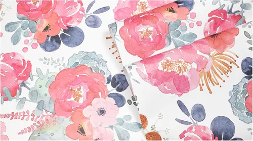 Miniatura 7 de HAOKHOME - Papel pintado floral para despegar y pegar, acuarela, cactus, blanco/rosa/verde/azul marino, vinilo autoadhesivo, papel de contacto