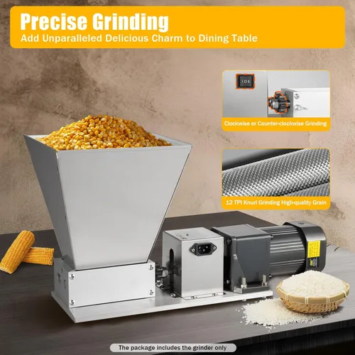 Miniatura 5 de Molino de malta de 60W 110V Molino eléctrico de grano molino, DY368 inoxidable 2 rodillos molino de grano con tolva de 11LB molino de cerveza casera