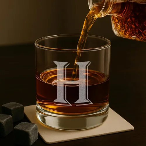 Miniatura 7 de On The Rox Drinks [Monograma H] – Juego de 4 piezas de vasos rocks de whisky bourbon de 11 onzas grabados con base pesada, cristal elegante