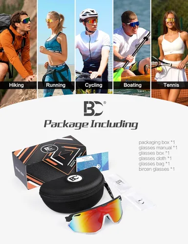 Miniatura 6 de BIRCEN Gafas de sol deportivas de béisbol para hombre: TR90 gafas de ciclismo ligeras envolventes para correr al aire libre MTB Bike