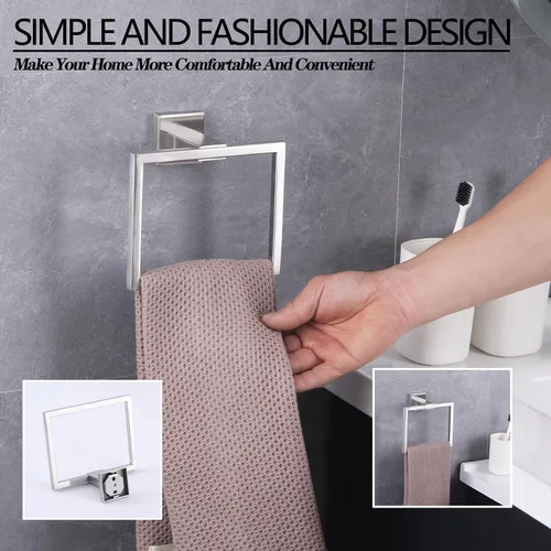Miniatura 4 de GERZWY Moderno soporte de toalla negro SUS304 de acero inoxidable toallero anillo de toalla para baño Lavatorio montaje en pared