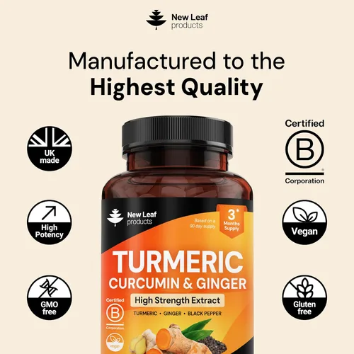 Miniatura 5 de Tabletas de Cúrcuma con Pimienta Negra y Jengibre - Curcumina - 180 Tabletas de Cúrcuma y Pimienta Negra (3 Meses) Suplementos de Cúrcuma Activa