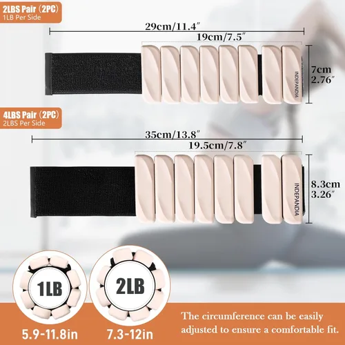 Miniatura 6 de Pesas de muñeca y tobillo para mujeres y hombres, pares de 2 libras/4 libras, brazaletes ajustables de silicona con peso para entrenamientos de Beige