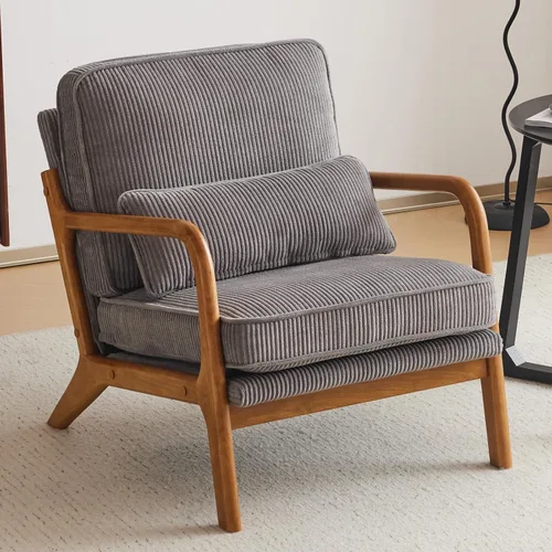 Miniatura 17 de VINGLI Juego Mejorado de 2 Sillones de Acento de Pana Premium, Sillón Tapizado con Brazos, Silla de Lectura Cómoda de Madera Maciza con Almohada