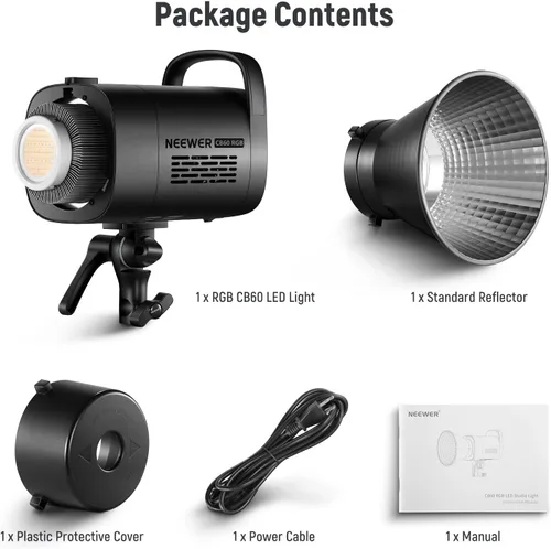 Miniatura 9 de NEEWER CB60 RGB 70W Luz de Video LED con Control de Aplicación, Montura Bowens Salida Continua de Color Completo 18000Lux/1m CCT 2700K-6500K CRI97+