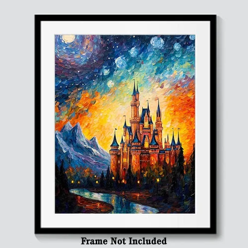 Miniatura 6 de Bestbuddy Pet 8X10 sin marco noche estrellada inspirada en el castillo medieval Edad Media Princesa Fantasía Niña Europa Familia Pintura al óleo