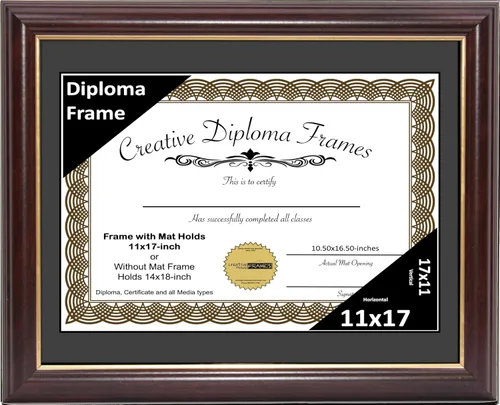 Miniatura 31 de Creative Picture Frames Marco para Diploma de Caoba con Borde Dorado de 12x16 pulgadas con Vidrio y Paspartú Negro y Colgadores de Pared Instalados