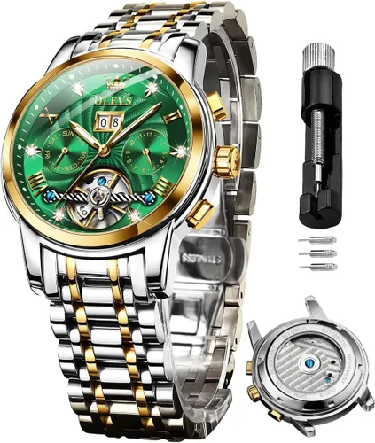 Miniatura 4 de OLEVS Relojes de esqueleto para hombre, reloj de pulsera de diamantes de lujo, automático, mecánico, automático, luminoso, impermeable