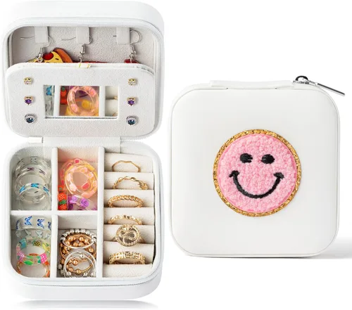 Pequeño estuche de joyería de viaje preppy para mujer, mini organizador de joyas para viajes, caja de joyería de viaje preppy para anillos, aretes,