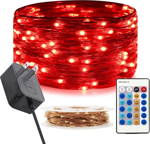 Miniatura 12 de RUICHEN Cadena de luces LED de alambre de cobre regulable de 33 pies, 100 luces LED enchufables con control remoto, blanco cálido