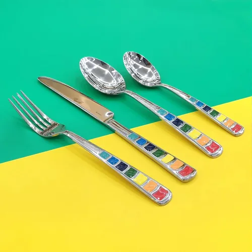 Juego de cubiertos coloridos únicos para 6, cubiertos de acero inoxidable moderno, juego de utensilios de vajilla cuchillos, tenedores, cucharas,