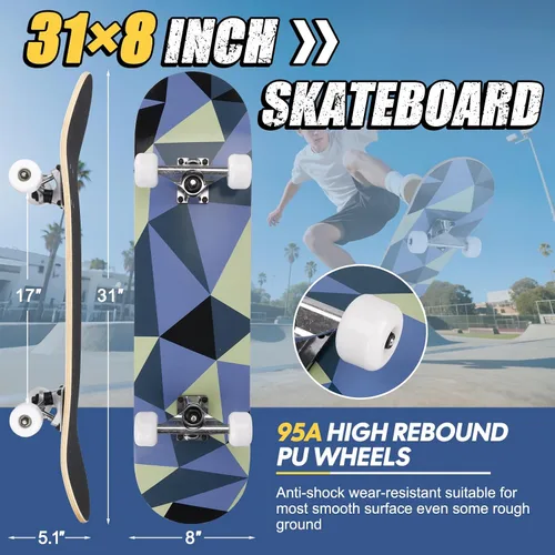 Miniatura 2 de Patinetas para principiantes, adultos, jóvenes, adolescentes, niños o niñas, de 31 x 8 pulgadas, patinetas completas de 7 capas de madera de arce