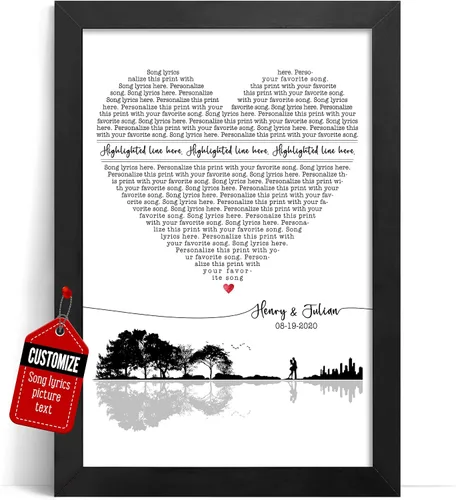 Miniatura 11 de VICILO Póster personalizado con letras de canciones, lienzo para decoración de pared, acordes de canción perfecta, regalo de aniversario de un año
