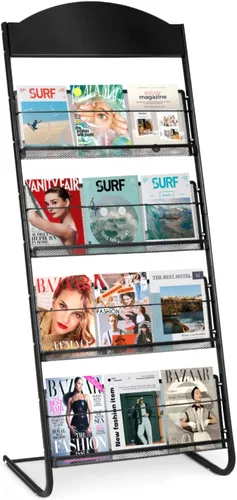 4-Tier Magazine Stand, 24.8'' Wide Iron Brochure Holder, Metal Newspaper & Literature Display Rack for Office, Waiting Room, Lobby, Classroom &