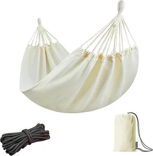 Miniatura 9 de JoyView Hamaca individual de macramé bohemia con cuerdas para colgar y elegantes borlas, hamaca portátil de algodón de 78.8 x 39.4 pulgadas