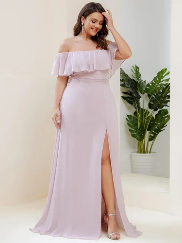 Miniatura 3 de Ever-Pretty Vestido formal de gasa con hombros descubiertos y mangas con volantes y abertura lateral para mujer 0968-PZUSA