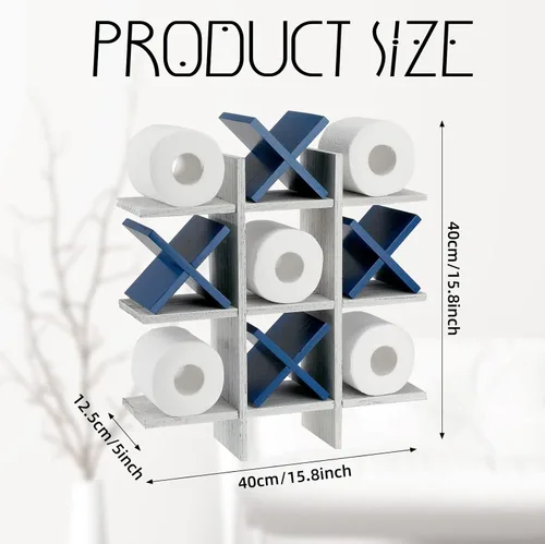 Miniatura 2 de Weysat Soporte de Papel Higiénico Tic Tac Toe Decoración de Pared de Baño Almacenamiento Colgante de Madera Rústica Estantes Independientes Montados
