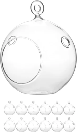 Miniatura 21 de WGV Globo de terrario colgante, ancho 5 pulgadas, altura 6 pulgadas, maceta de aire para suculentas, florero de vidrio transparente con parte