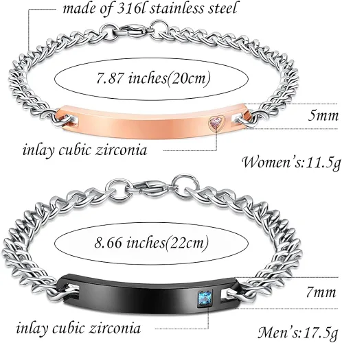 Miniatura 5 de NEHZUS Pulseras personalizadas con nombre de identificación personalizado para él y ella, pulsera a juego para pareja para amante, Metal, Circonita