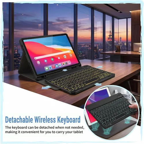 Miniatura 3 de Funda con teclado retroiluminado para Samsung Galaxy Tab A9 Plus de 11 pulgadas 2023 (SM-X210/X216/X218) con protector de pantalla, teclado