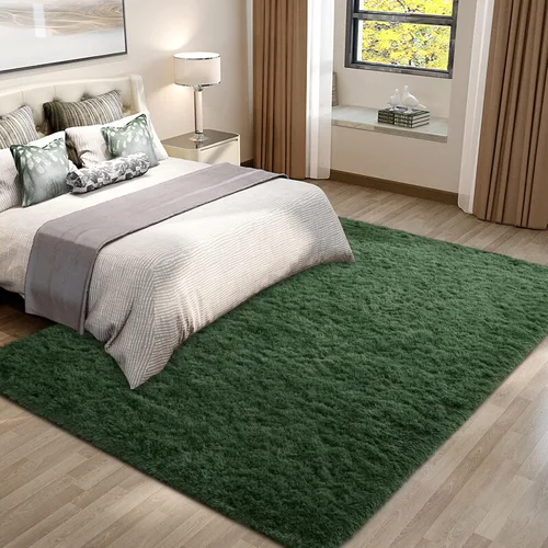 Miniatura 8 de Pettop Alfombra de Área Esponjosa Verde Profundo para Dormitorio Sala de Estar, 3x5 Pies Alfombras Shaggy de Felpa Super Suaves y Peludas para Niñas