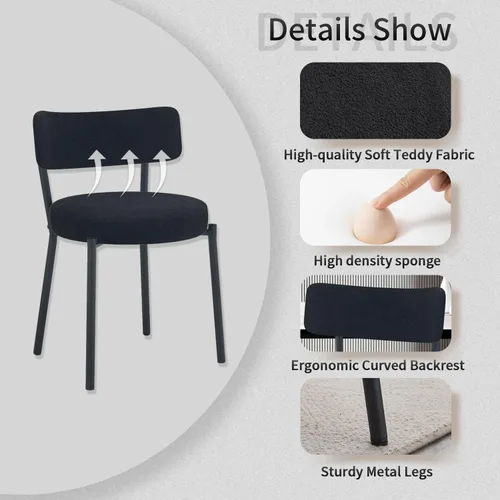 Miniatura 4 de Juego de mesa de comedor redonda de cristal negro para 2, juego de mesa de cocina pequeña y moderna de 36 pulgadas con 2 sillas de comedor tapizadas
