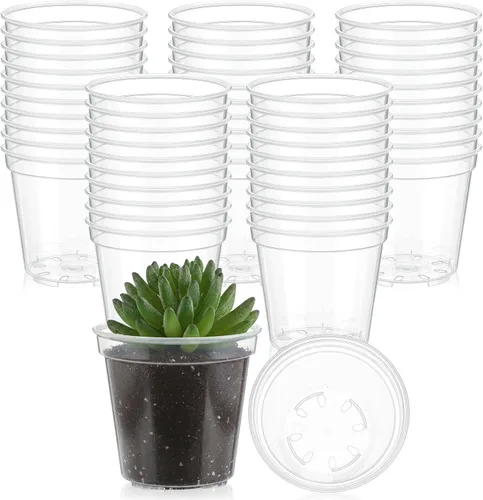 Miniatura 8 de Yaomiao 200 Piezas Macetas de Plástico Negras Mini de 2 Pulgadas para Plantas de Vivero, Macetas de Semillero Iniciador de Semillas con Agujeros