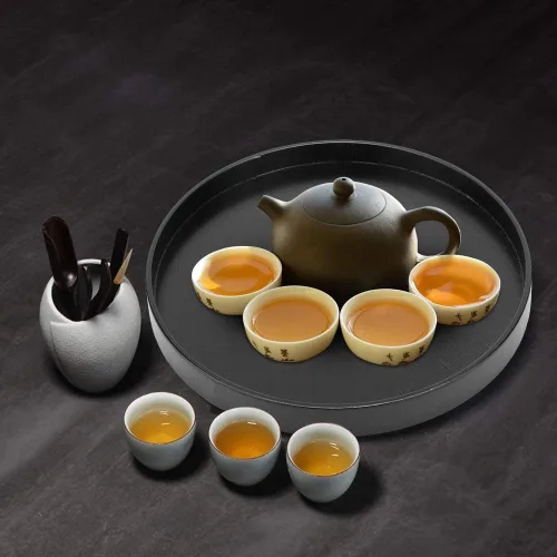 Miniatura 4 de Bandeja de madera para servir, aperitivos, café, comidas, mesa otomana, almacenamiento decorativo, plato de madera, platos redondos para el hogar