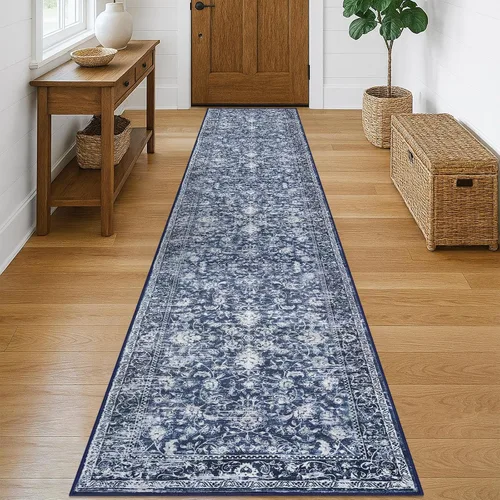 Miniatura 57 de KILOCOCO Alfombra lavable de 2 x 3 para entrada, estampado floral vintage, suave, antideslizante, azul, alfombras de cocina, tapete