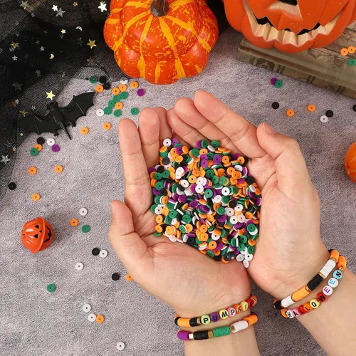 Miniatura 5 de Augshy 4200 cuentas de arcilla de Halloween Heishi planas, redondas, espaciadoras de polímero para hacer joyas, collares, pulseras y aretes