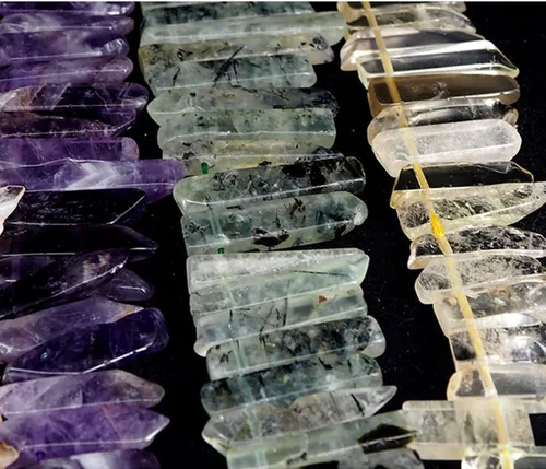 Miniatura 2 de Cuentas de cristal de amatista natural, tira plana irregular, cuentas sueltas de palo para hacer joyas, cristal curativo, pulido o crudo en la parte