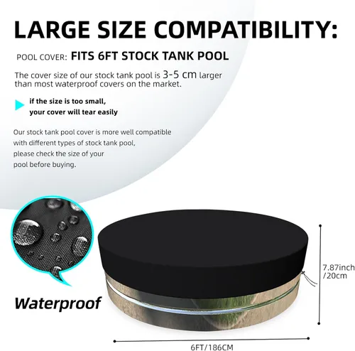 Miniatura 3 de La cubierta de piscina 210D Oxford es impermeable, resistente a los rayos UV y al polvo, redonda (6 pies, negro)