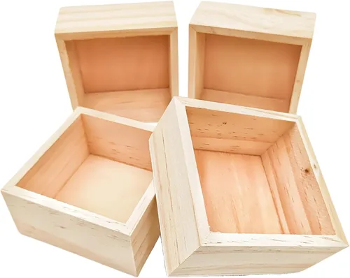 Anktily 4 Pack Cajas Organizadoras de Almacenamiento de Madera para Manualidades Sin Acabar, Caja de Madera Cuadrada Pequeña de 3 x 3 x 1.6