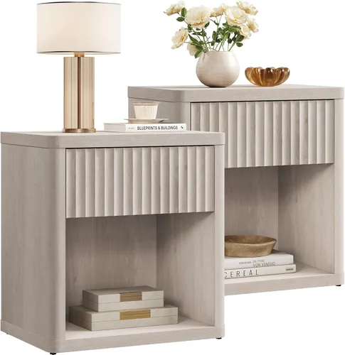 Miniatura 10 de SICOTAS Mesita de noche con cajón grande de 24 pulgadas de alto, moderna y acanalada, mesita de noche ancha para dormitorio, sofá, oficina en casa