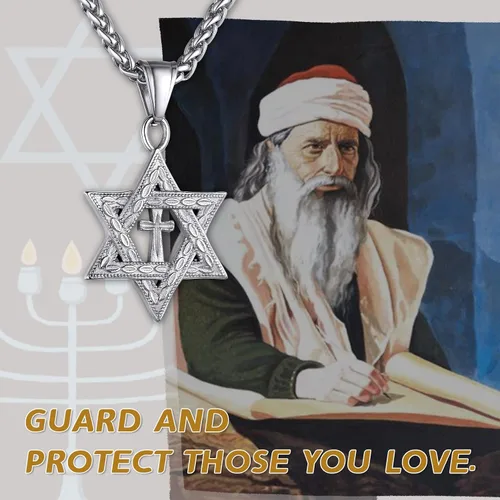 Miniatura 7 de GOLDCHIC JEWELRY David Star Necklace for Men, Stainless Steel Cross Pendant Jewish Israel Jewelry with Water Wave Chain